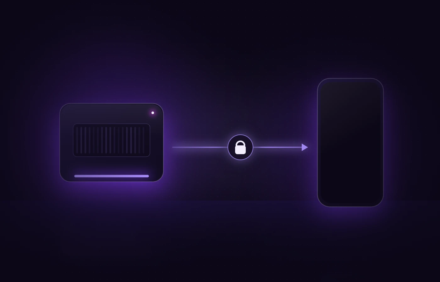 A pod and a phone joined by a single encrypted link — the pod calls out, nothing reaches in